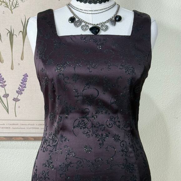 Vtg 90s Y2k Velvet Floral Glitter Mini Dress Party Whimsigoth Romantic Goth L - Picture 2 of 5